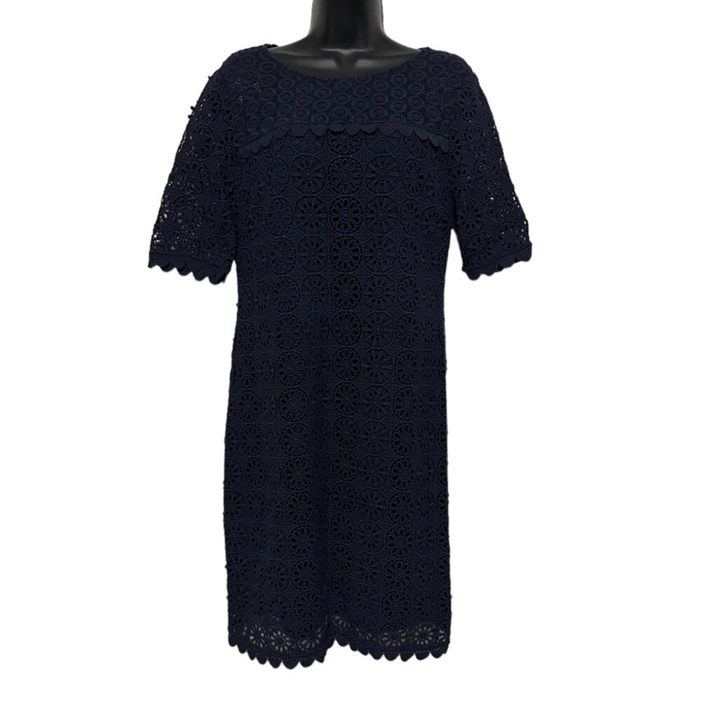 Boden Navy Blue Lace Crochet Short Sleeve Shift Dress Women’s Size 4 - Picture 1 of 4